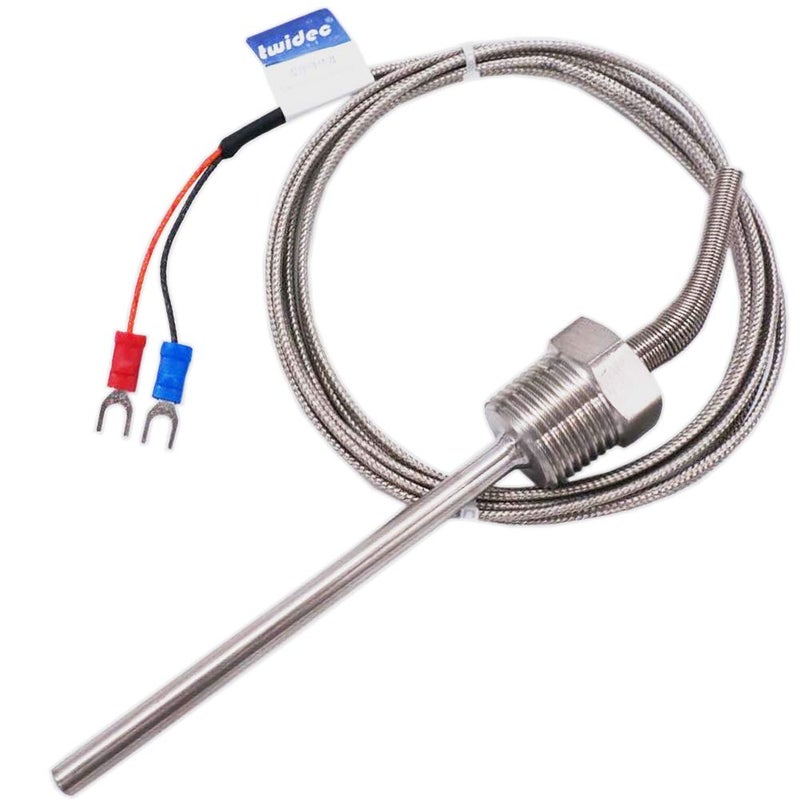 Twidec /2M NPT 1/2"inch (6X100MM) Pipe Thread Temperature Sensor Probe Two Wire Temperature Controller (0~600℃) 304 Stainless Steel K Type Thermocouple MT-205-1/2 - Image 1